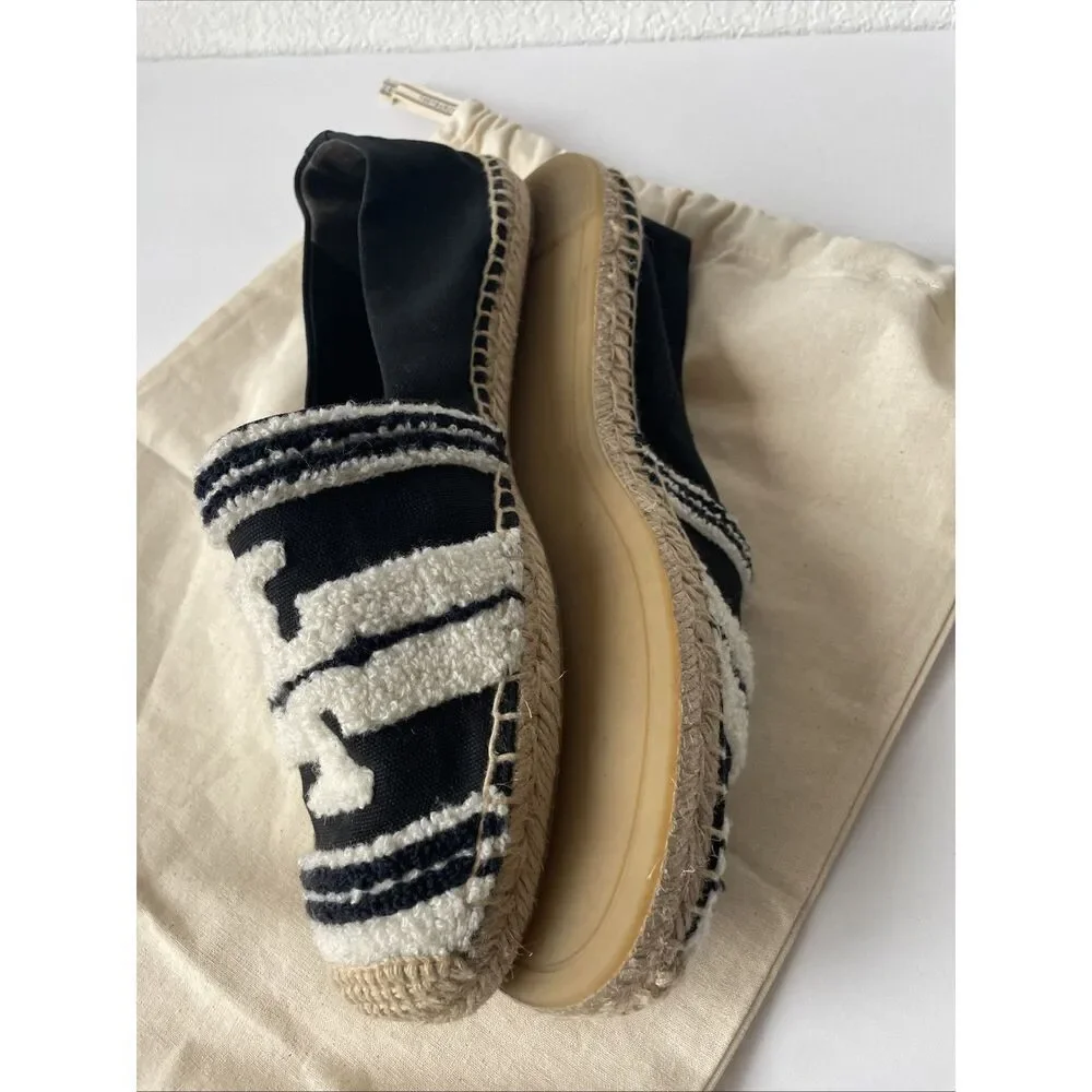 New  Tory Burch Double T Espadrille in Black & White Size 10.5 US8 $198